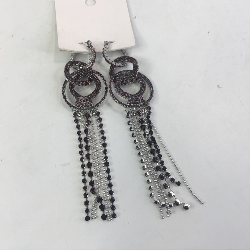 NEW Free People Carraway Pavé Earrings in Red/Silver 4.5" long